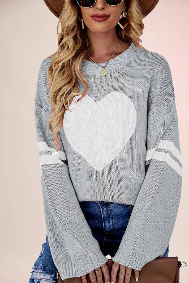 CWOSWL5880_LOVE STRIPED LONG-SLEEVED CREW-NECK SWEATER