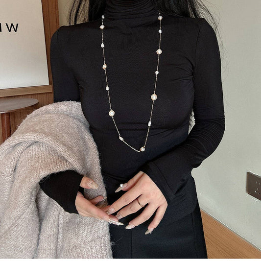 ELEGANT NATURAL PEARL LONG SWEATER NECKLACE