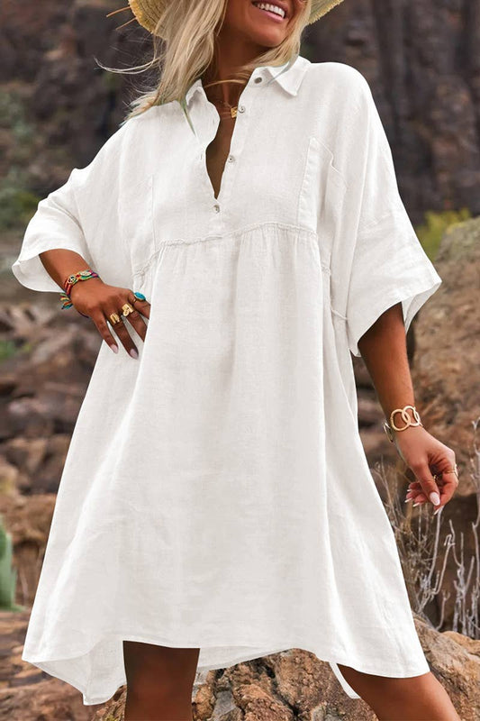 CWDSD8007_LOOSE SOLID COLOR CASUAL BUTTON FASHION DRESS