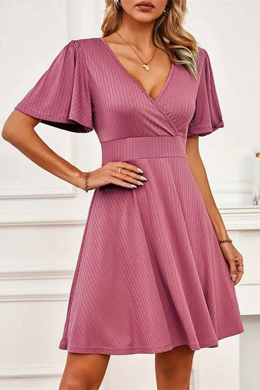 CWDSD7652_SPRING AND SUMMER STRIPED KNITTED WAIST DRESS