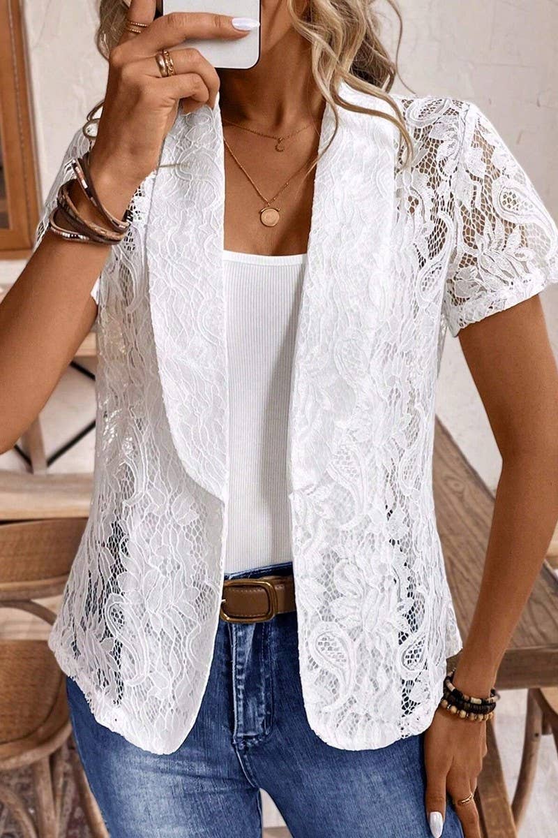 CWOCAS0066_ELEGANT LACE SHORT SLEEVE SUMMER BLAZER JACKET