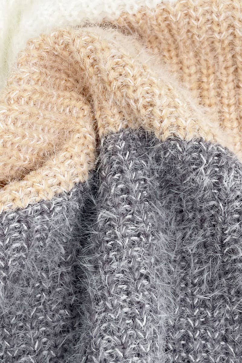 CWDSD10880_ROUND NECK COLORBLOCK STRIPED KNIT DRESS