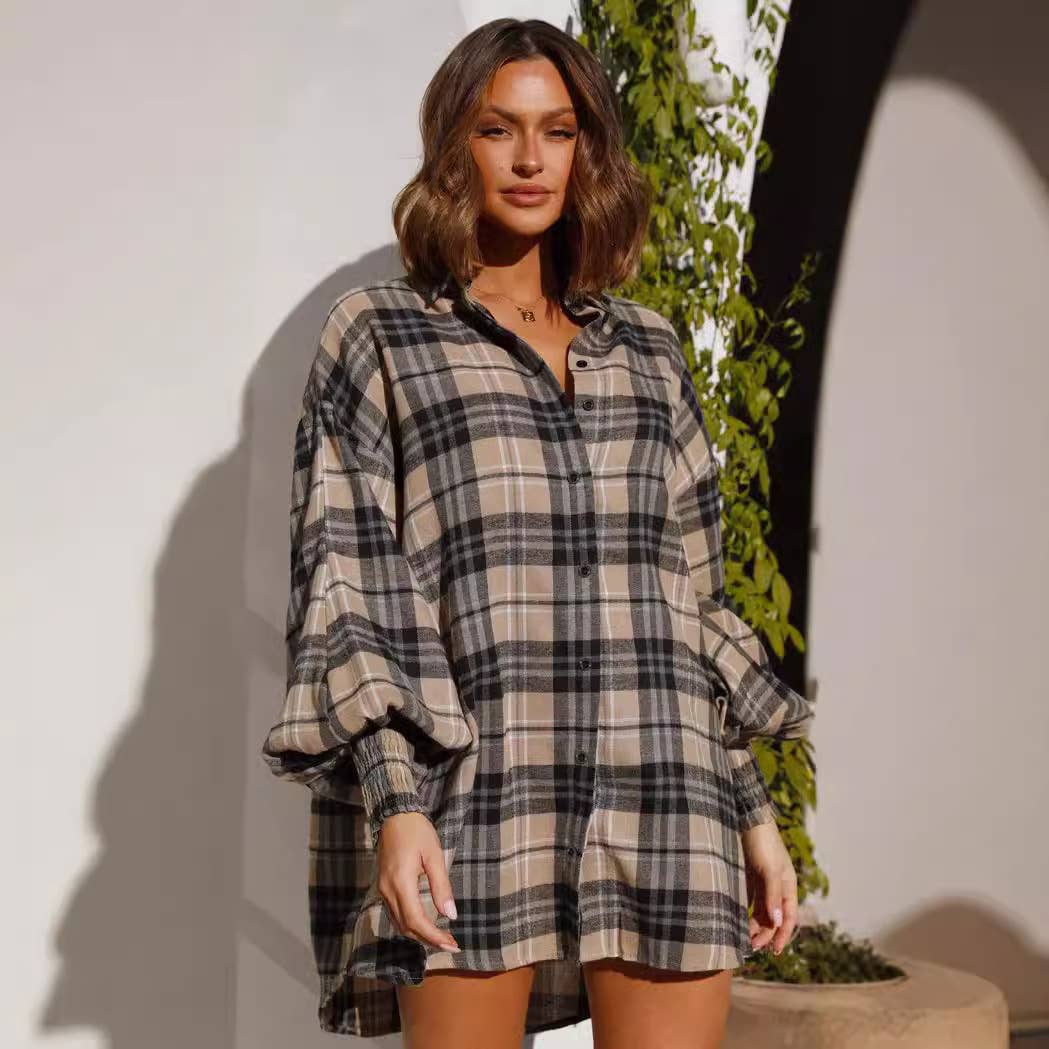 Checkered lantern long-sleeved shirt