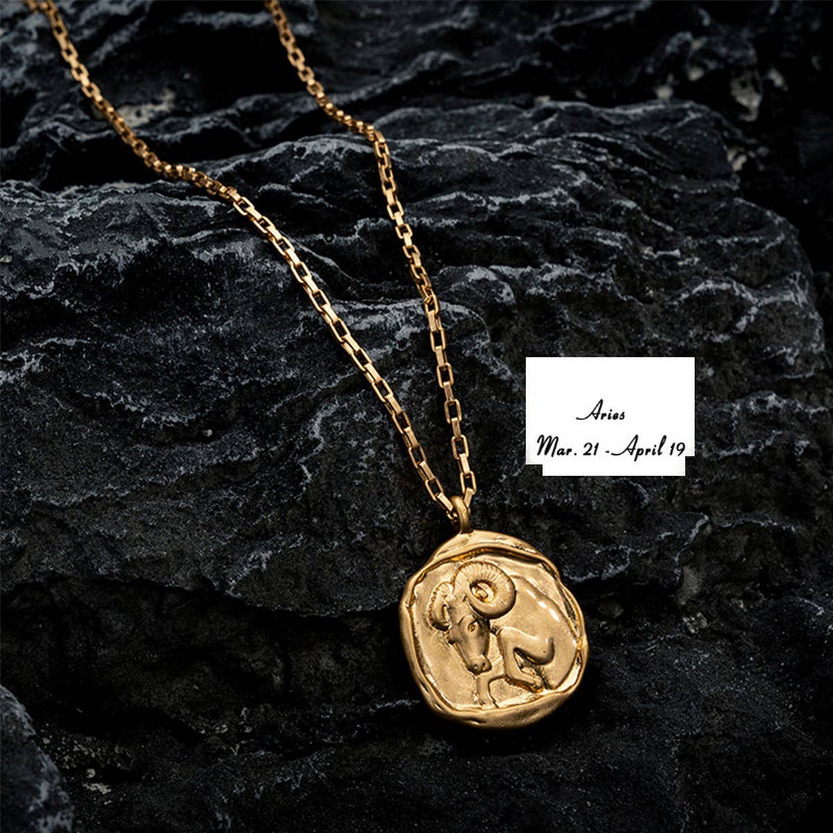 STAINLESS STEEL ZODIAC OVAL PENDANT NECKLACE_CWMM3761