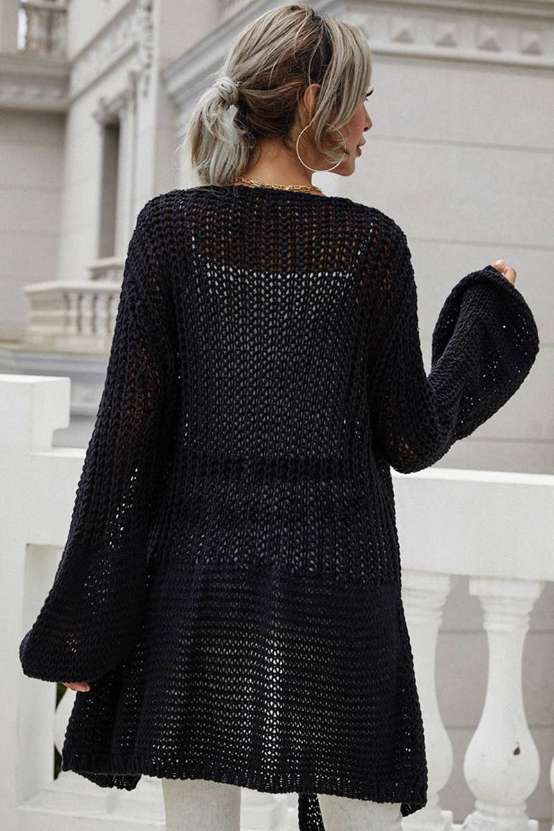 CWOCAL379 Casual Open Front Crochet Cardigan Sweater