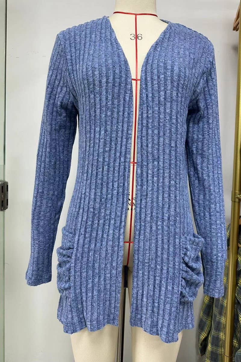 CWOCAL0812_SOLID COLOR POCKET KNITTED BOTTOMING CARDIGAN