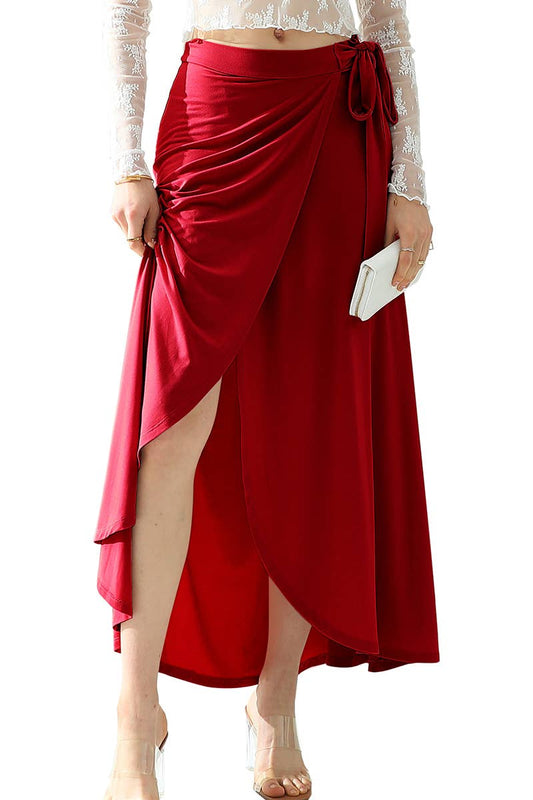 CWBLS117_High Waisted Maxi Wrap Skirts with Slit