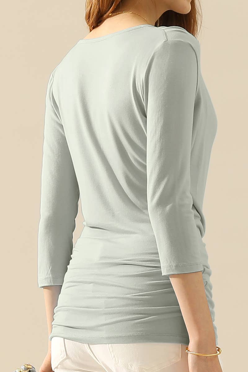 CWTTL1403_3/4 Sleeve Tank Tops Deep V-Neck Surplice Wrap