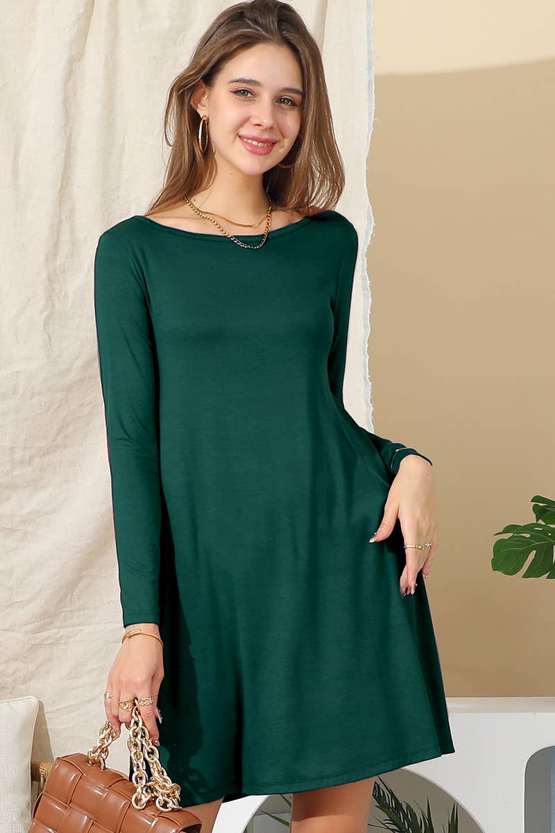 CWDSD10398_LONG SLEEVE WIDE ROUND NECK LOOSE FIT DRESS