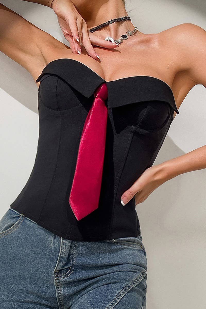 CWTTT0037_TIE CHEST WRAPPED SOLID COLOR SMALL VEST TOP