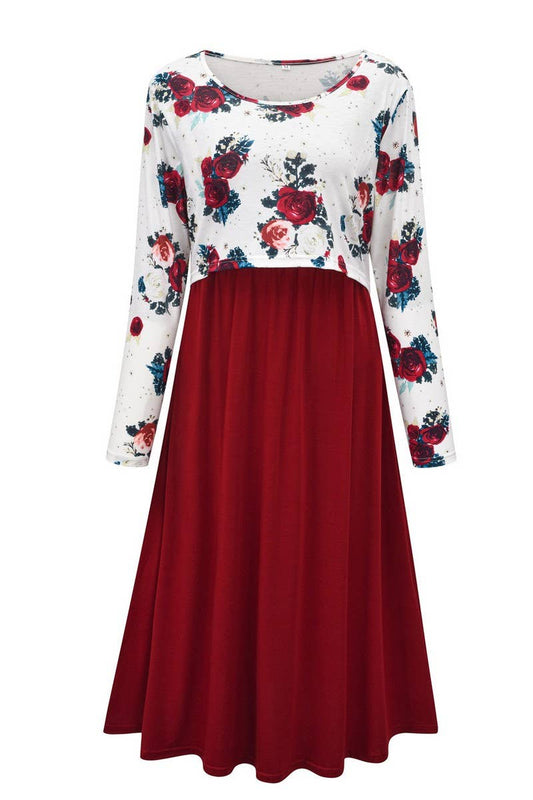 CWDSD4967_MULTIFUNCTIONAL NURSING PRINT LONG SLEEVE DRESS