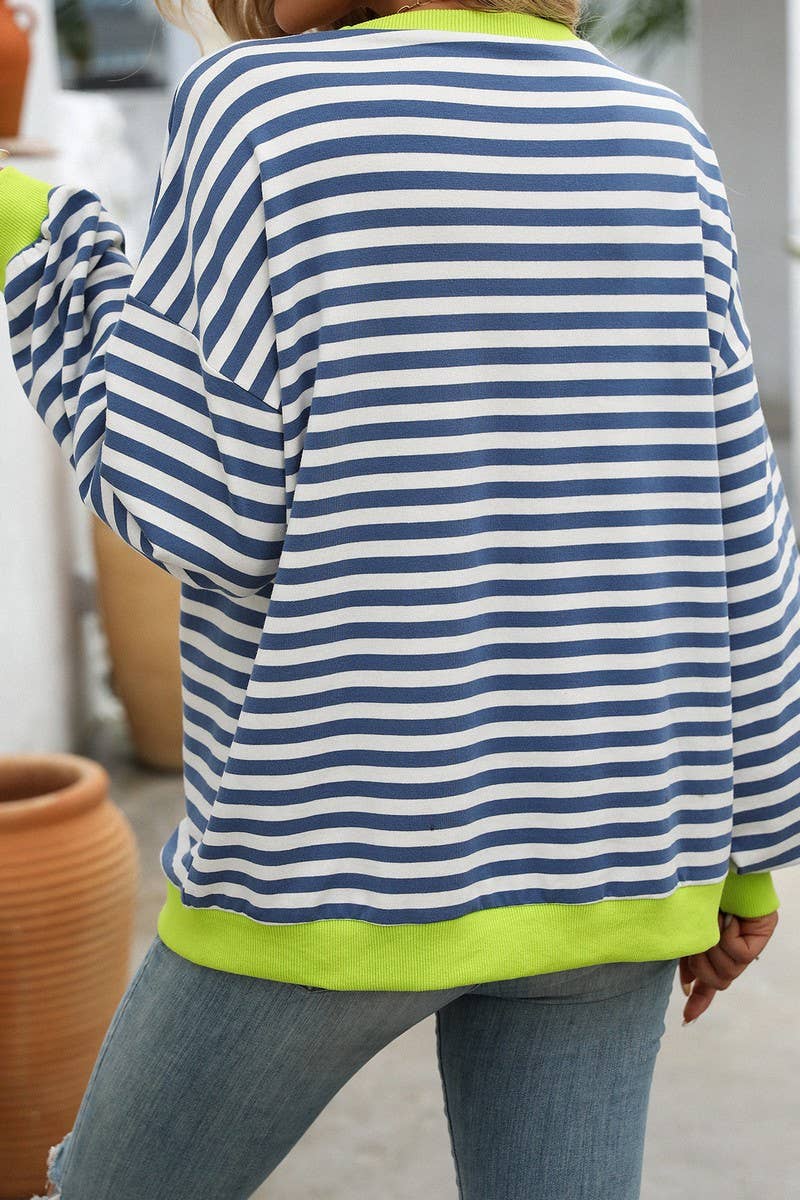 WTBLL1485_COLORFUL STRIPED CREW NECK LOOSE SWEATSHIRT
