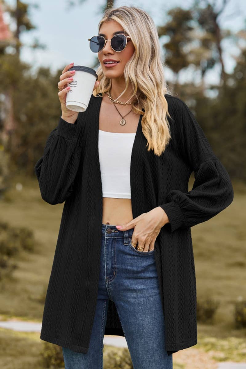 CWOCAL2082_BUTTON-FREE SOLID COLOR LONG SLEEVE CARDIGAN