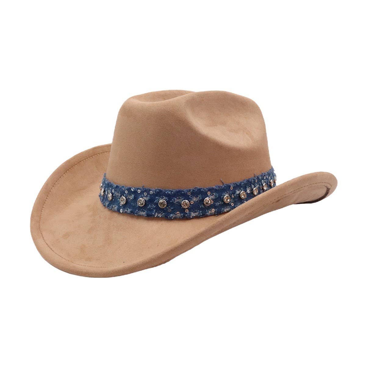 Suede Western Cowboy Fedora Hat Ethnic Style_CWAH04501