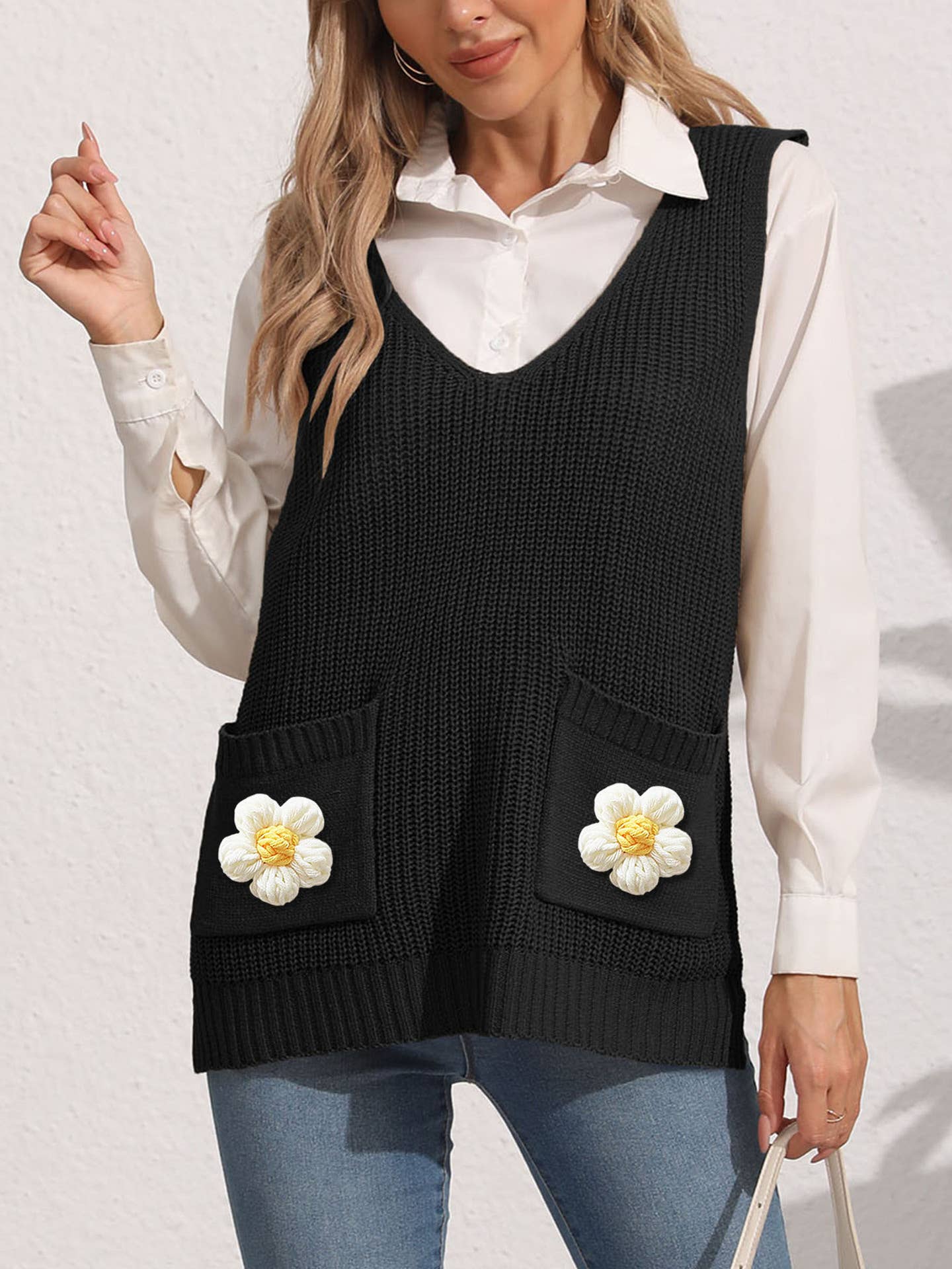 DOUBLE POCKET STITCHING V-NECK WAISTCOAT