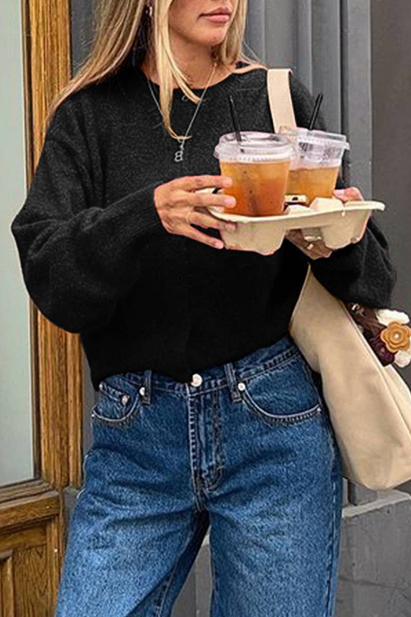 CWOCAL00745_SOLID CREW NECK LONG SLEEVE KNIT CARDIGAN