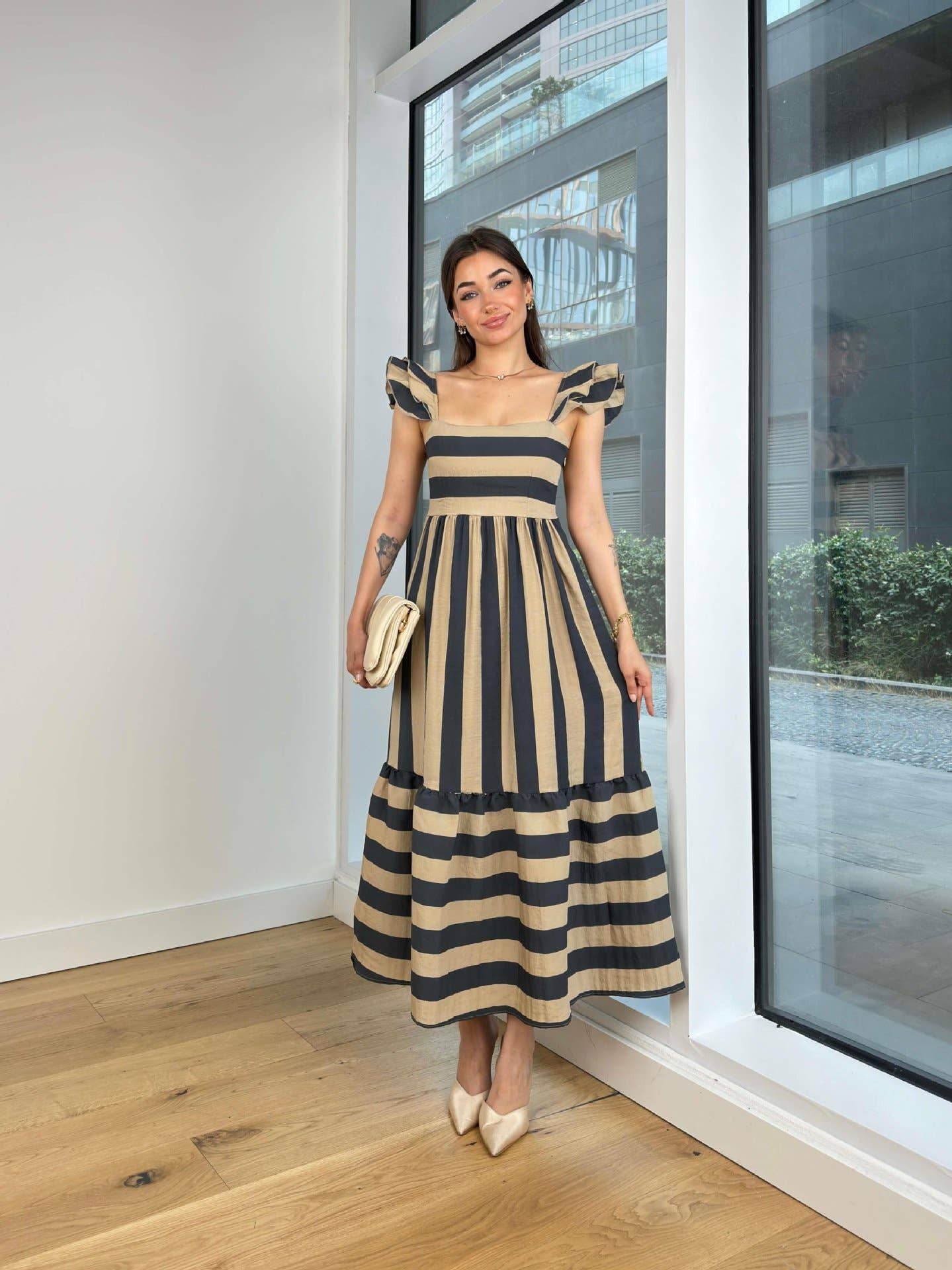 Comfortable and elegant striped halter dress