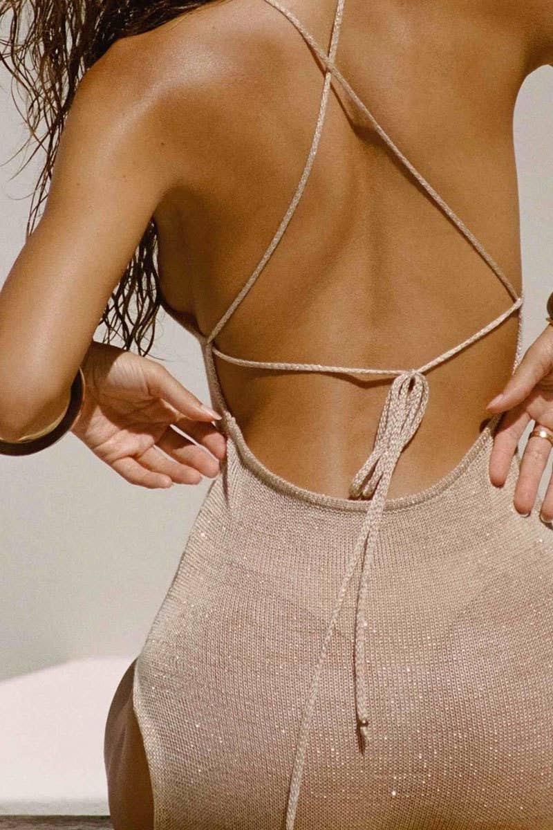 CWDMD2647_DOUBLE SIDE HIGH SPLIT HALTER BACK KNIT DRESS