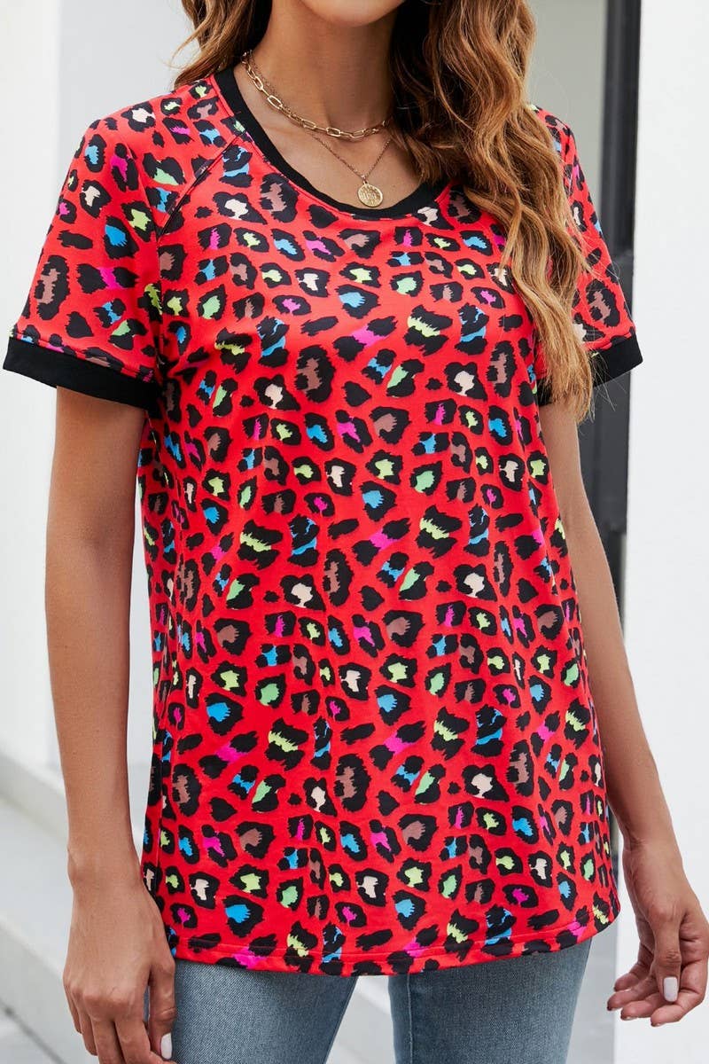 CWTBLS0348_V-Neck Short Sleeve Print Top