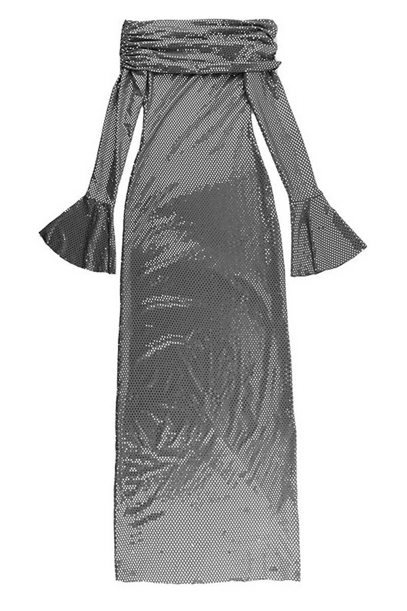 CWDMD4233_SEQUINED OFF-THE-SHOULDER LONG-SLEEVED DRESS