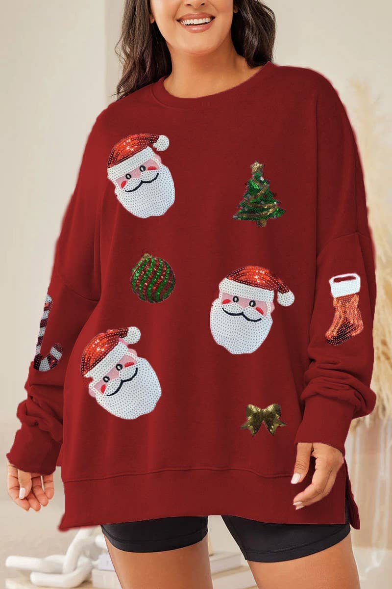 CWTBLL01232_CHRISTMAS SEQUIN LOOSE LONG SLEEVE SWEATSHIRT