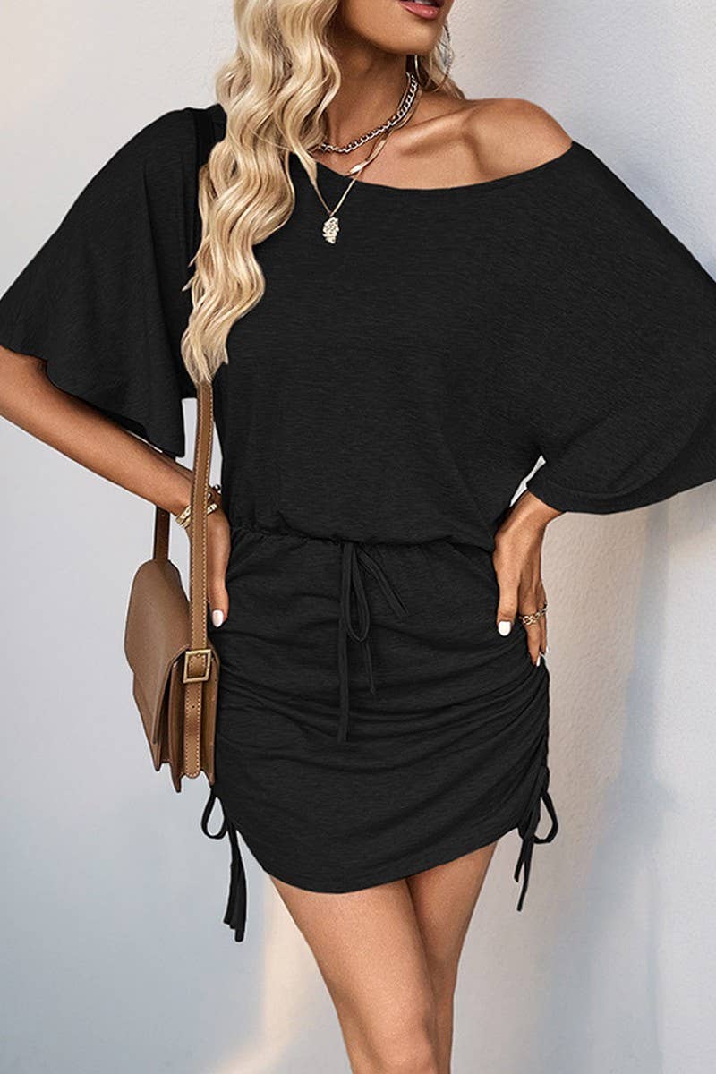 CWDSD7157_SUMMER NEW CASUAL OFF-SHOULDER NECK SLIM DRESS