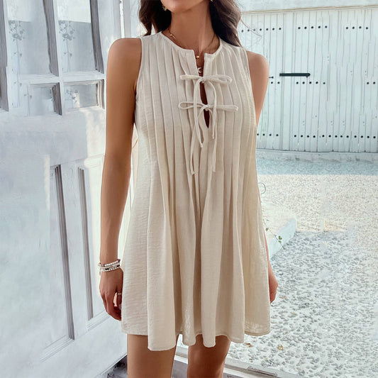 Casual solid color lace-up sleeveless short dress