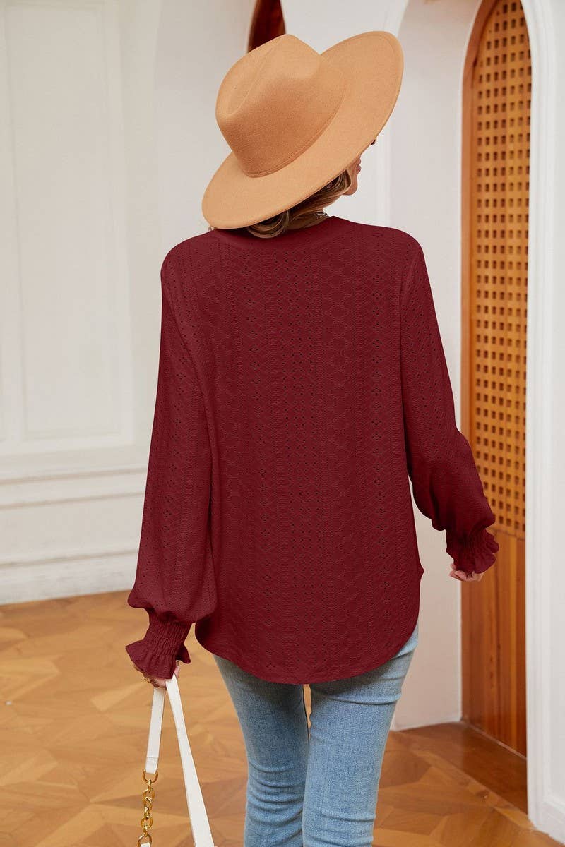 CWTBLL2377_SOLID COLOR V-NECK LOOSE LONG-SLEEVED PULLOVER