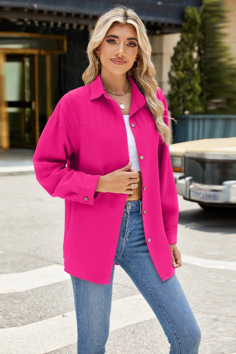 CWTSTL2300_SINGLE BREASTED LONG SLEEVE SOLID COLOR SHIRT TOP