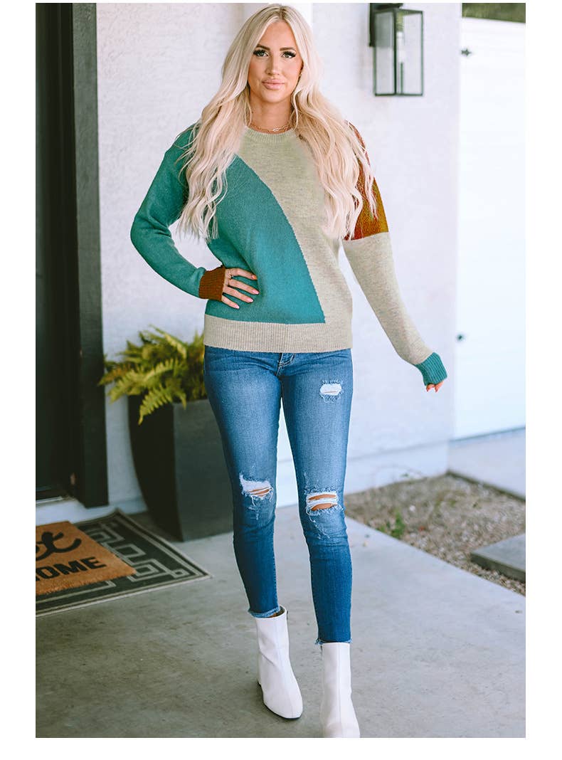 CREW NECK COLOR MATCHING SIMPLE ALL-INONE SWEATER