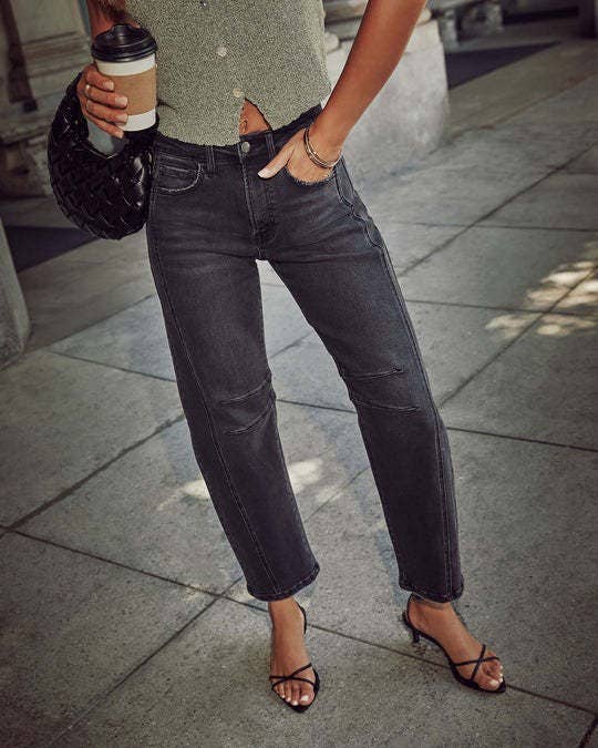 Casual loose mid-waist straight tube wash fashion jeans