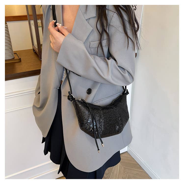 Sequined solid color personalized crossbody bag
