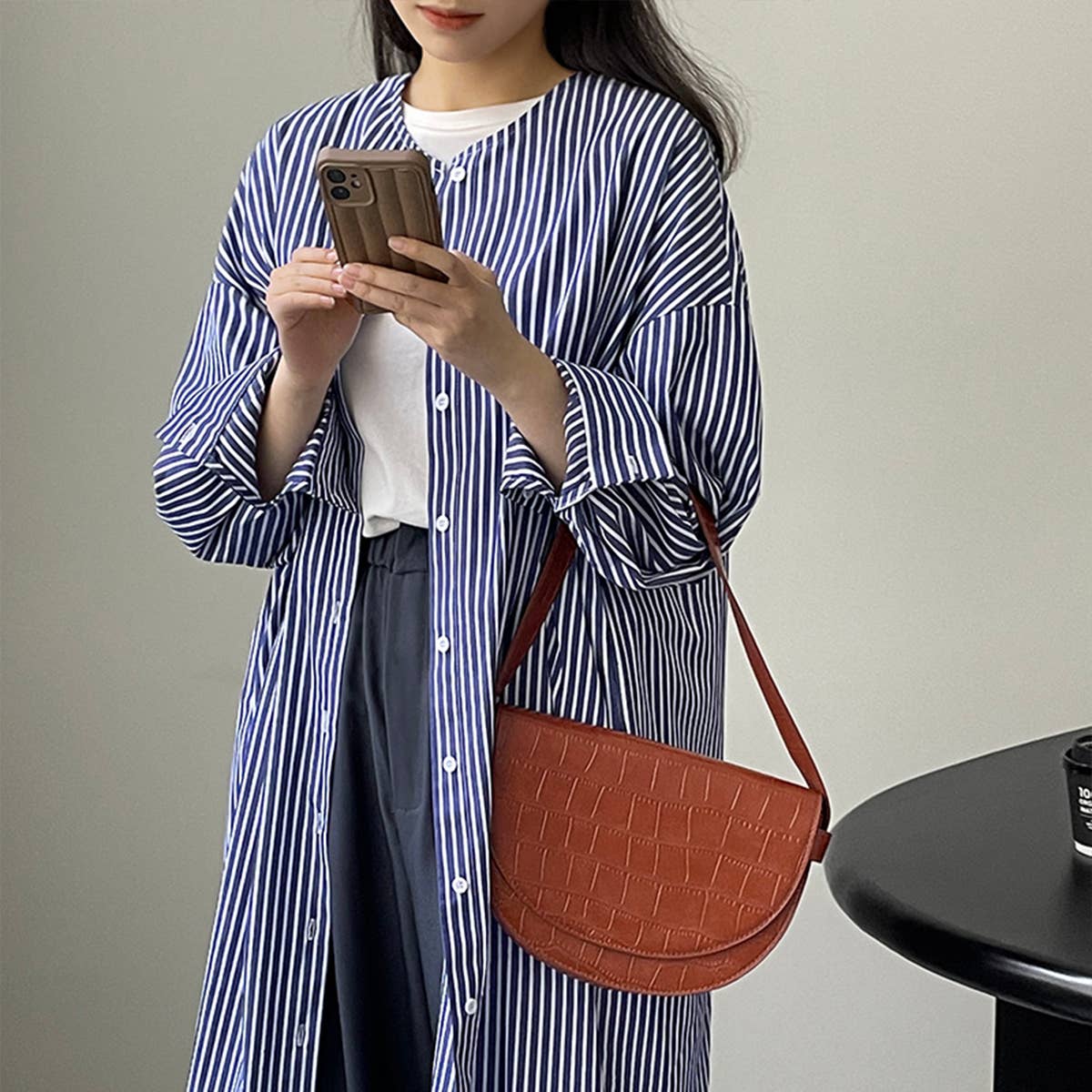 Casual long striped dress loose shirt dress