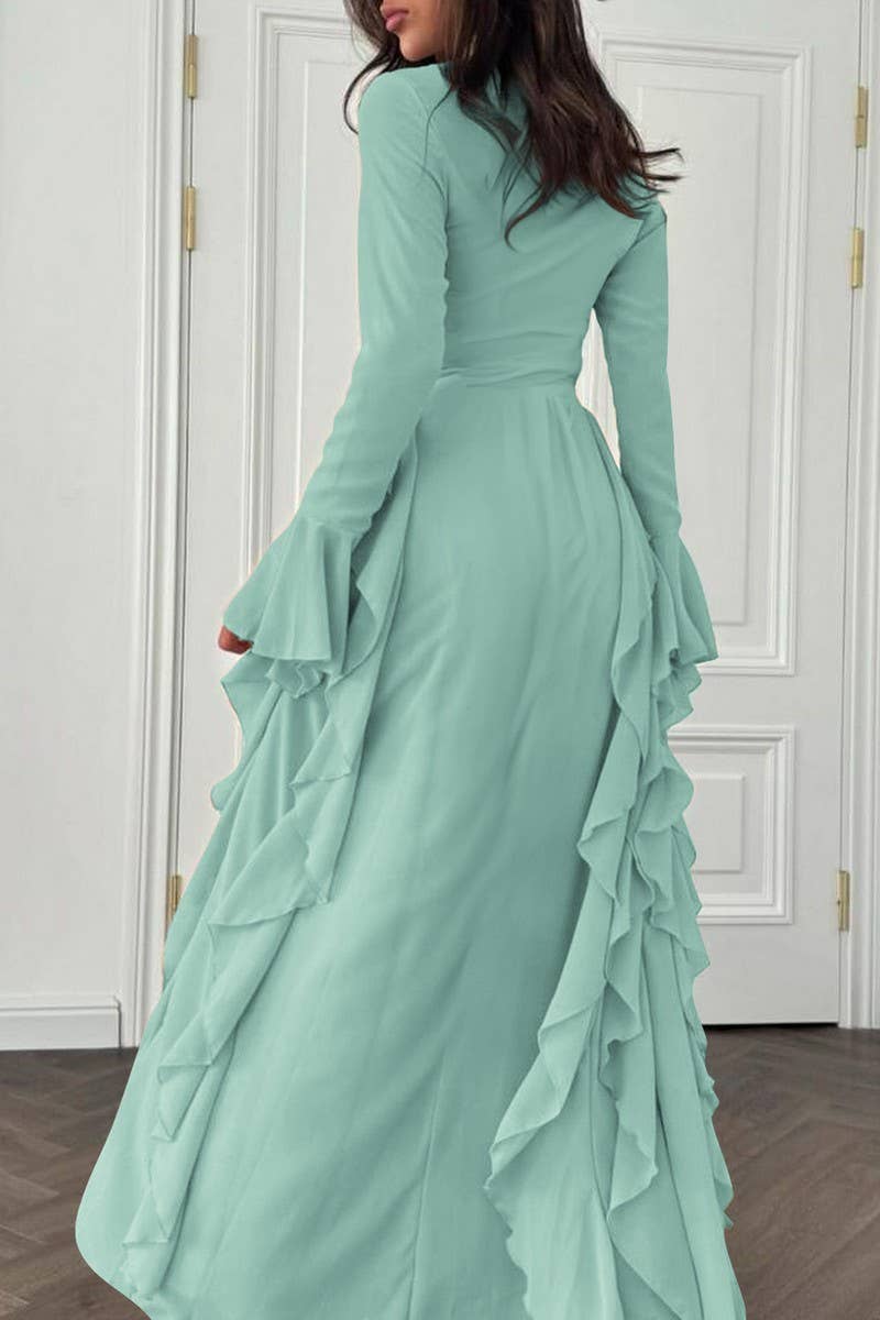 CWDMD6445_CASUAL HIGH WAIST TRUMPET SLEEVE DRESS