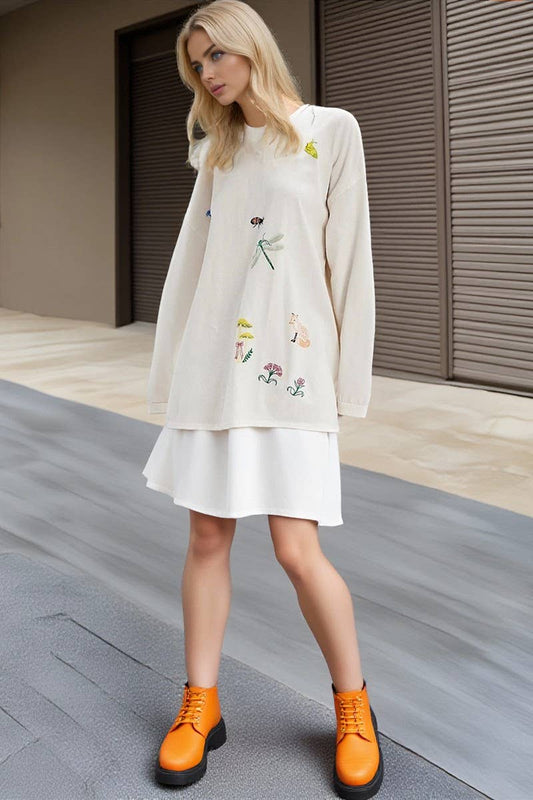 CWTBLL01280_CASUAL EMBROIDERY KNIT LOOSE SWEATSHIRT