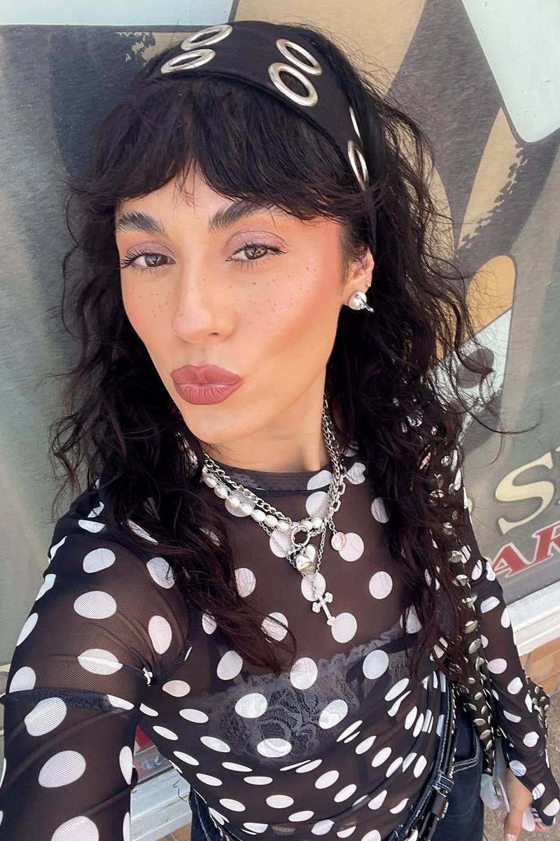 CWTBLL3959_CREW NECK LONG SLEEVE POLKA DOT MESH SHEER TOP