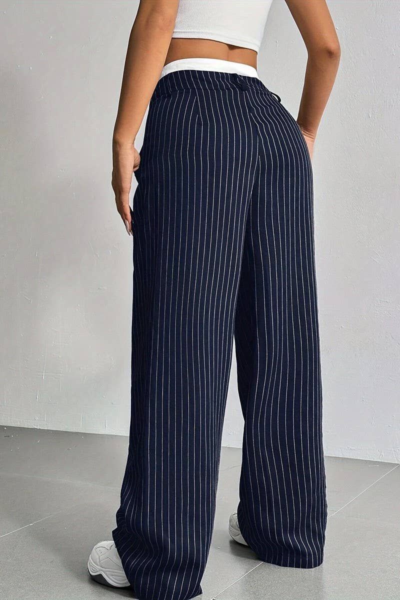 CWBLP1116_HIGH-WAISTED STRIPED LOOSE STRAIGHT-LEG TROUSERS