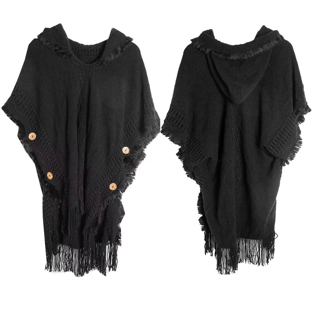 WOMEN PONCHO SWEATER COZY  CAPE WITH HOOD
