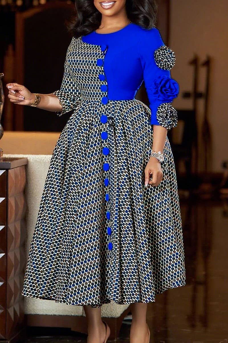 CWDMD01250_2025 WOMEN FLORAL PRINT ROUND NECK MIDI DRESS