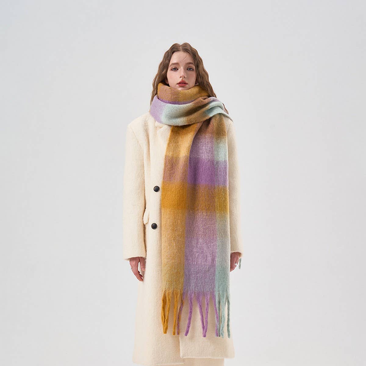 Rainbow Tassel Faux Cashmere Scarf for Winter_CWASC2360