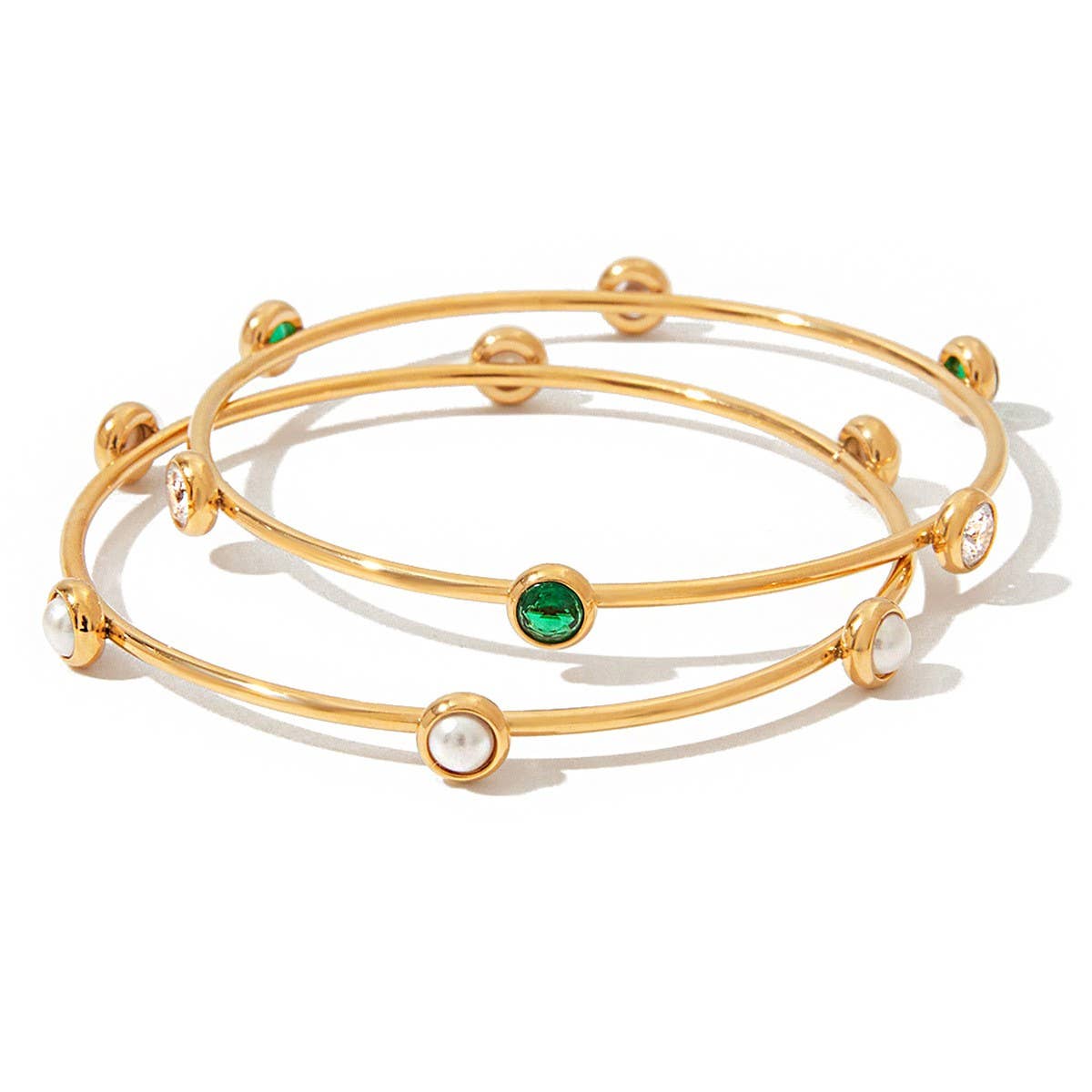 Classic 18K Gold Pearl Bangle, Stainless Steel