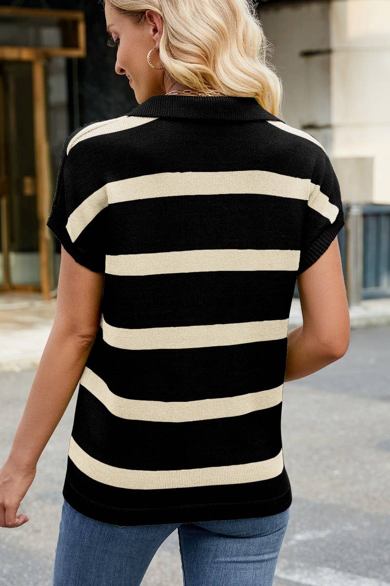 CWTBLS02496_LAPEL CASUAL STRIPED WAISTCOAT KNITTED VEST