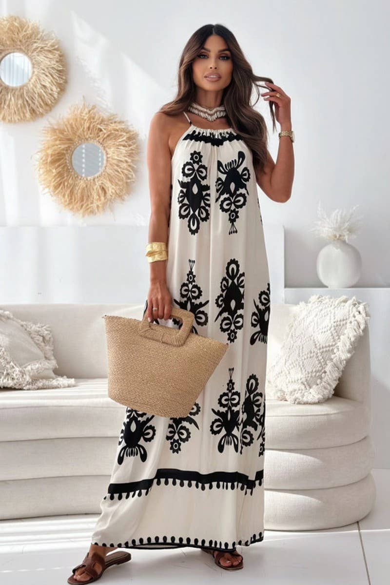 CWDMD4106_POSITIONING FLOWER PRINT BACKLESS SUSPENDER DRESS