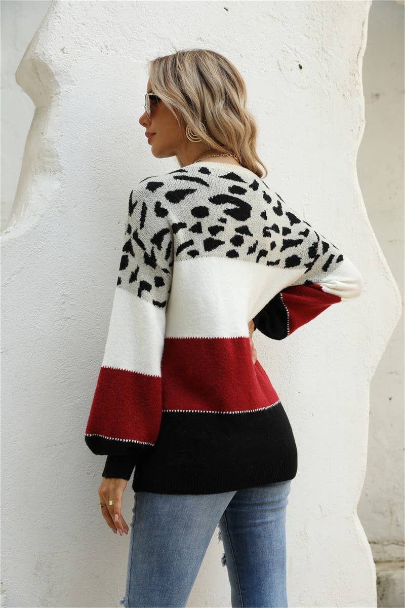 CWOSWL3154_LEOPARD PRINT CREW NECK PULLOVER SWEATER