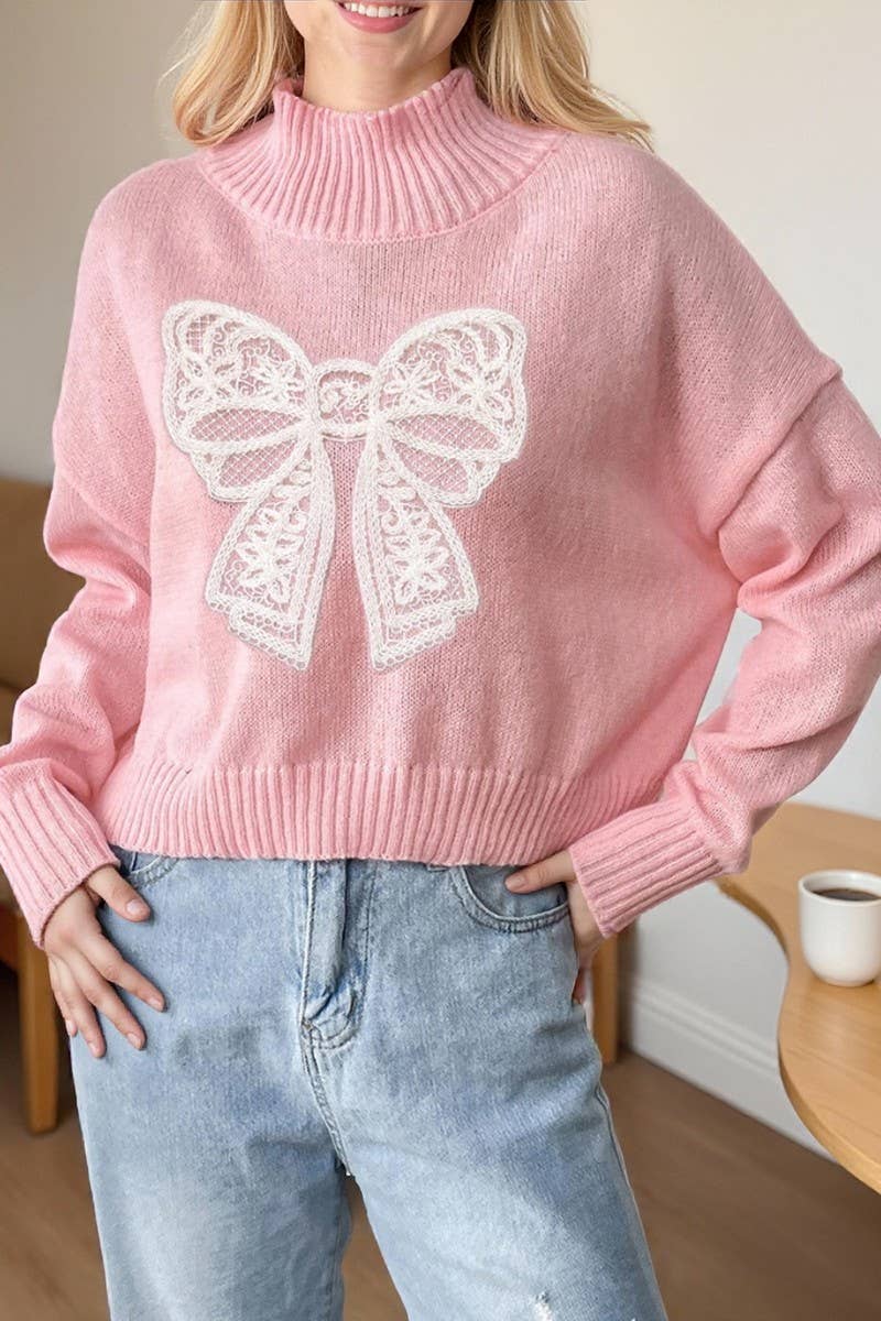 CWTTT00022_WOMEN TURTLENECK SHORT SWEATER BOW