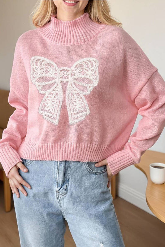 CWTTT00022_WOMEN TURTLENECK SHORT SWEATER BOW