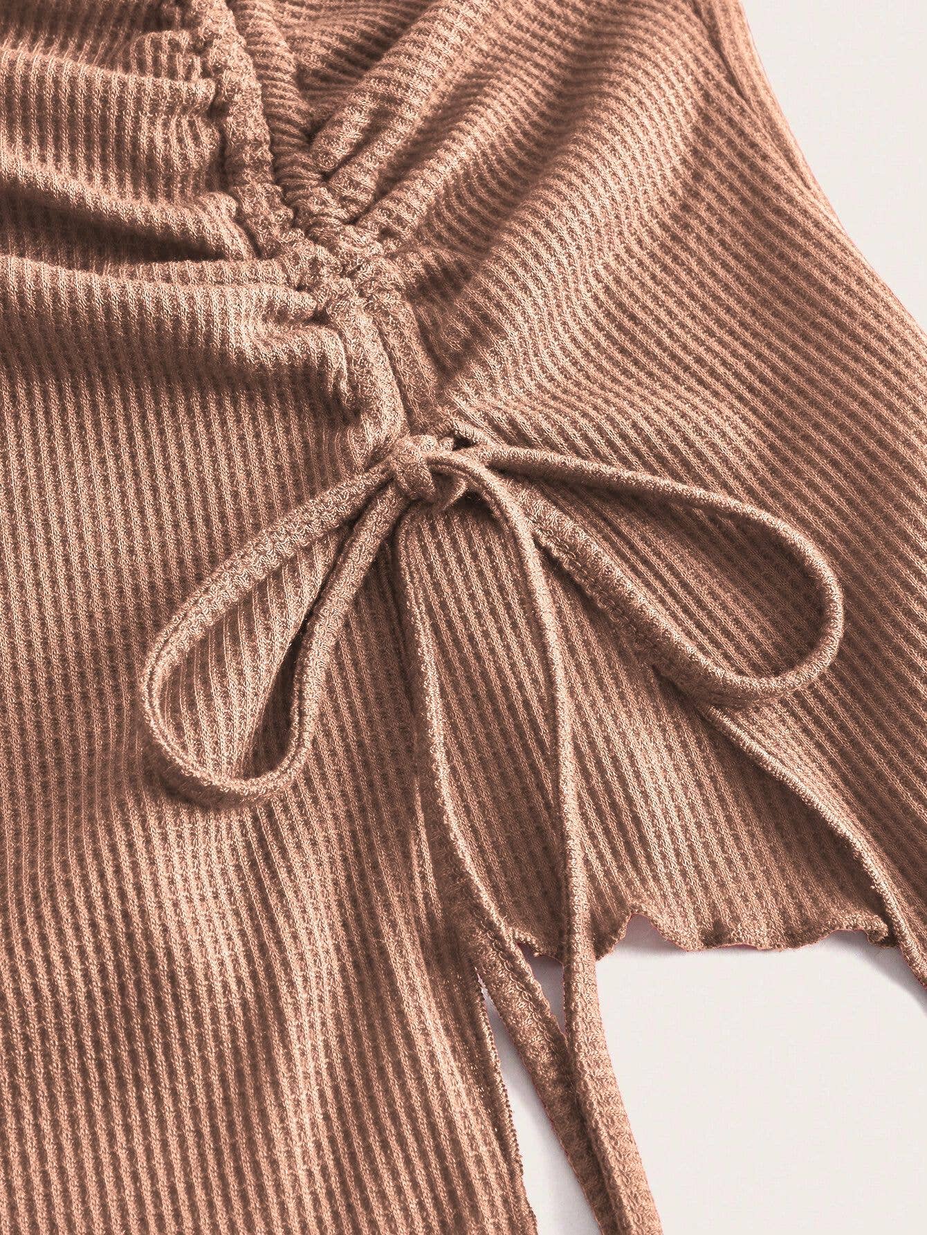 DRAWSTRING SPLIT IRREGULAR WAFFLE TOP