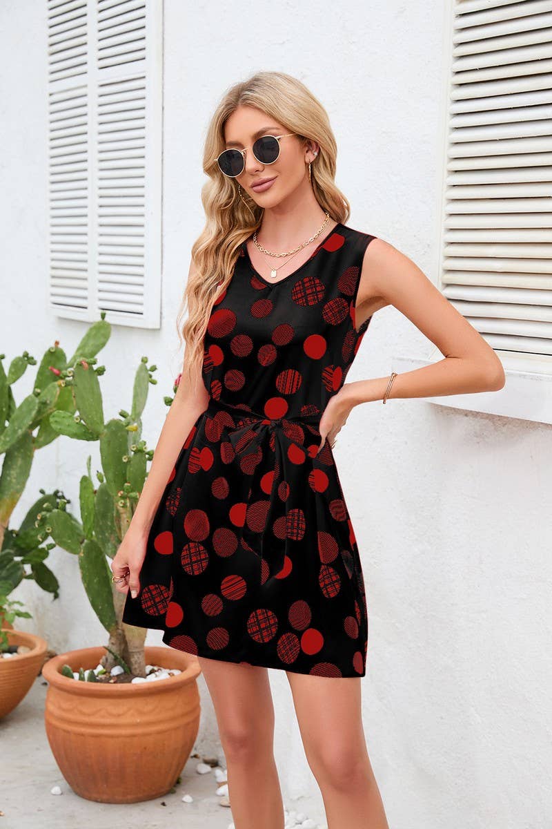 CWDSD4005_PRINT POLKA DOT WAIST SHORT DRESS