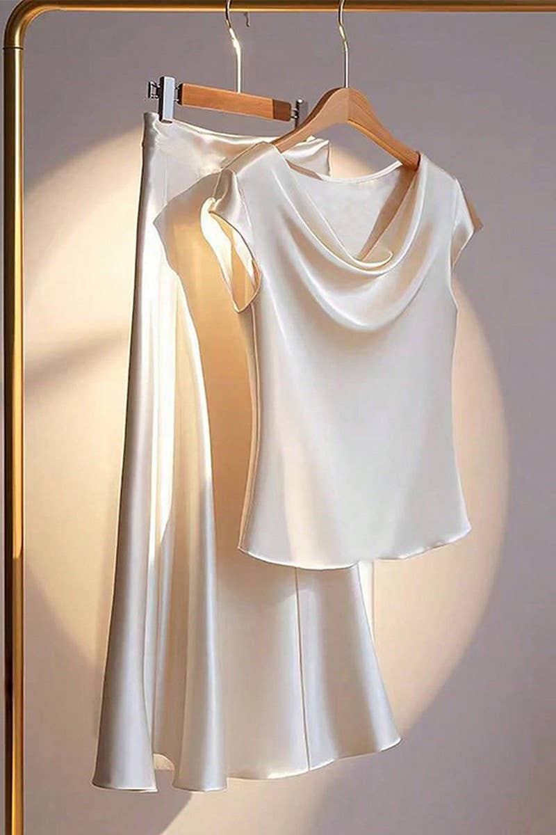 CWSS1269_SUMMER NEW SILK SHORT-SLEEVED SKIRT SUIT