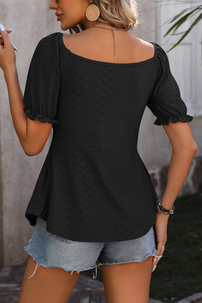 CWTTS0774_V-Neck Short Sleeve With Twist Detail on Bust Top
